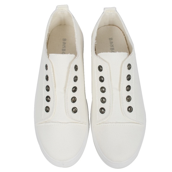 Shoes - White Canvas Laceless Slip On Sneaker